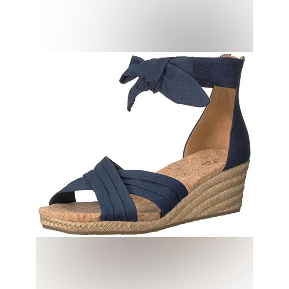UGG Traci Blue Ankle Strap Espadrille Cork Wedge Sandals Women’s Shoe Size 9